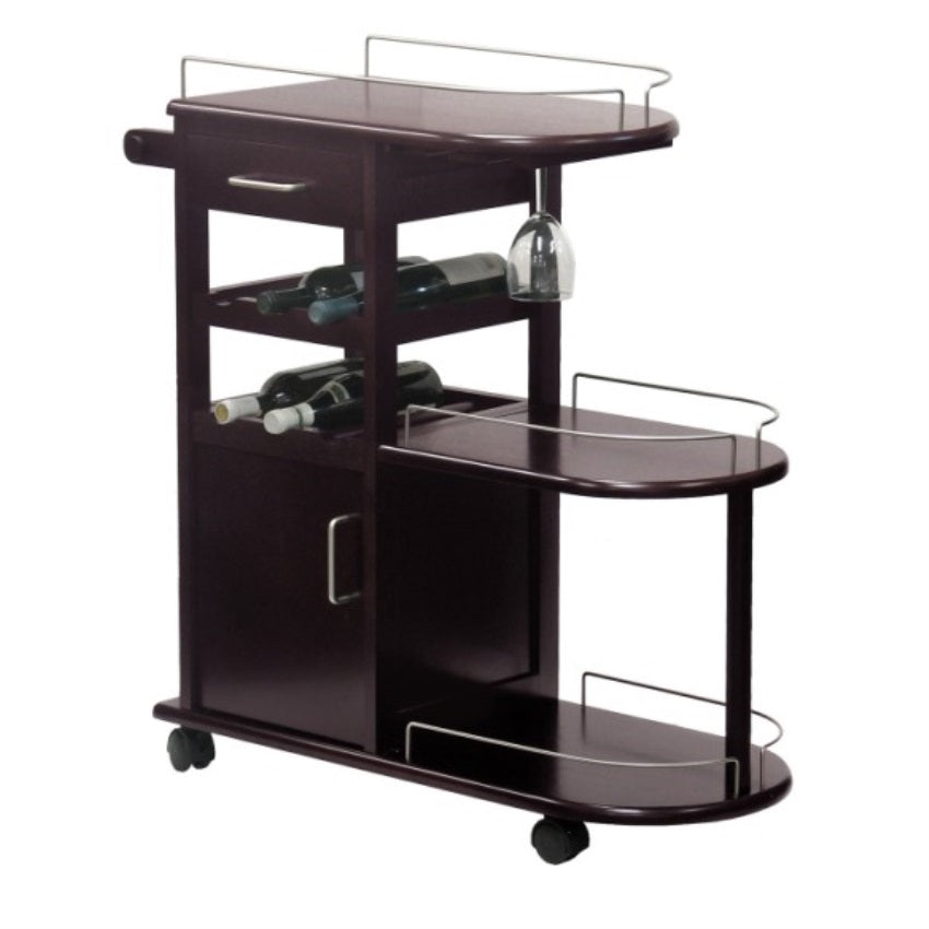 CasaFoyer Convenient and Stylish Jimmy Entertainment Cart with Ample Storage Space and Wine Racks - 35.4"W x 15.3"D x 35.9"H - Espresso Finish