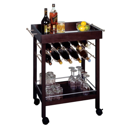 CasaFoyer Stylish and Practical Johnnie Bar Cart with Ample Storage for Wine Bottles and Glasses - 30.7"W x 18.3"D x 33.1"H - Dark Espresso Finish