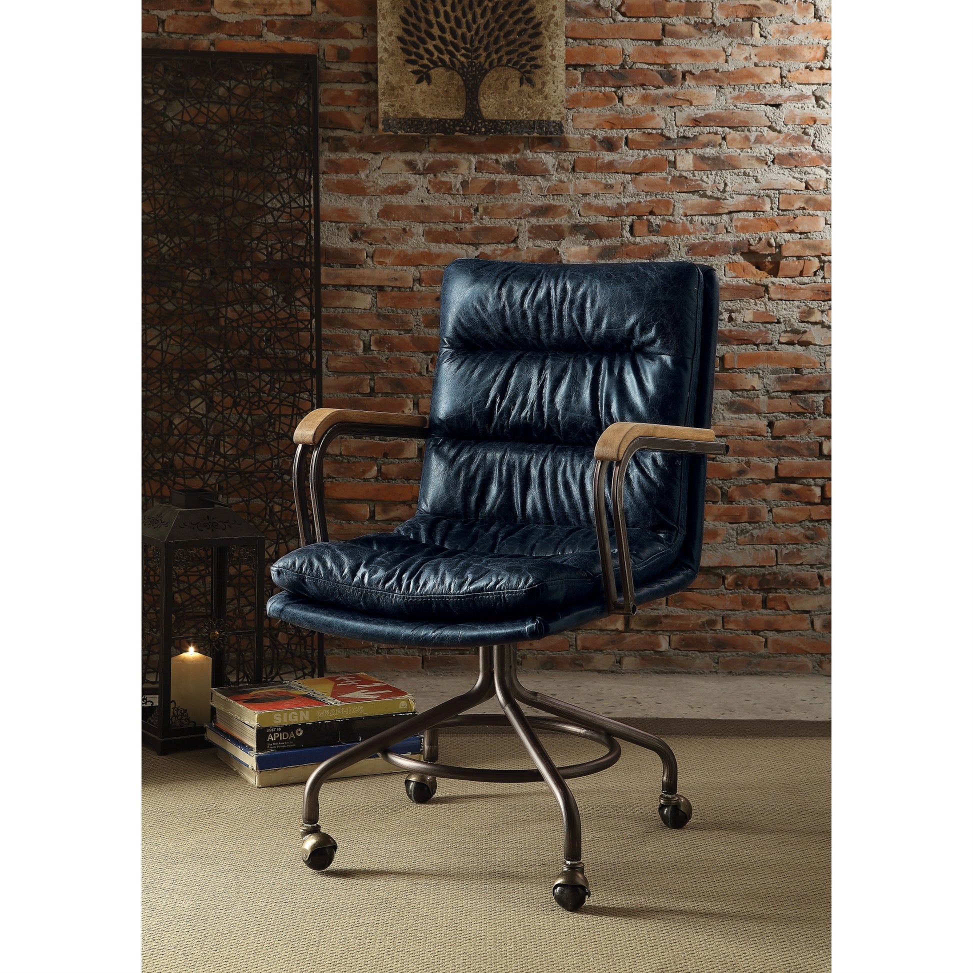 CasaFoyer Executive Office Chair Vintage Blue Top Grain Leather