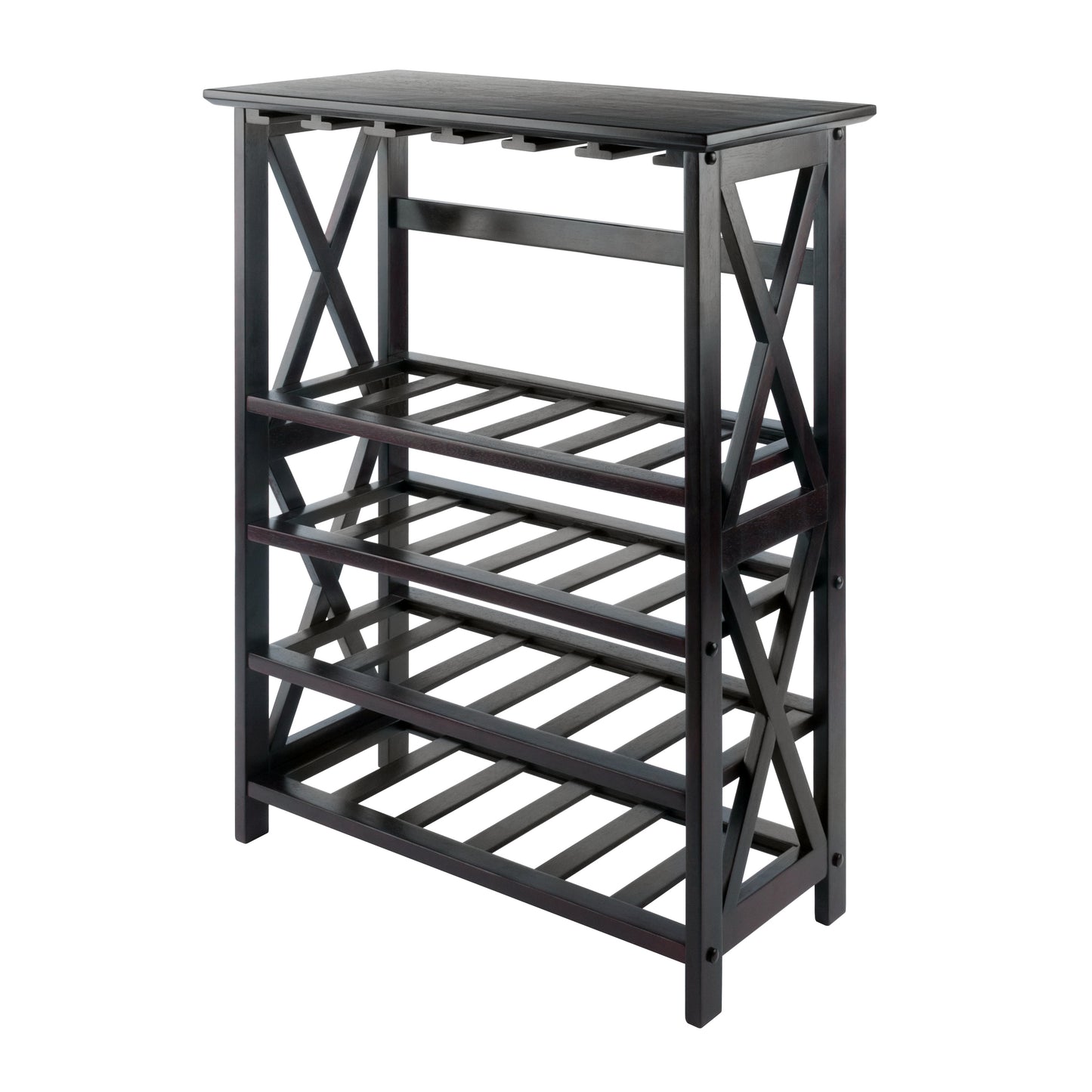 CasaFoyer Rio Wine Rack and Bar - 24-Bottle Capacity, Espresso Finish, X Legs, Solid and Composite Wood, Assembly Required