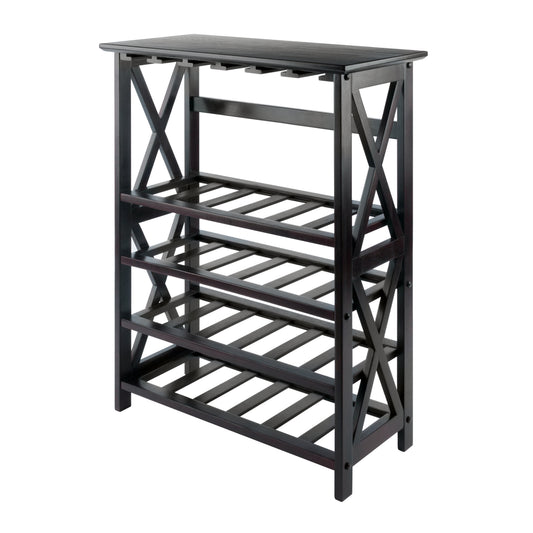 CasaFoyer Rio Wine Rack and Bar - 24-Bottle Capacity, Espresso Finish, X Legs, Solid and Composite Wood, Assembly Required