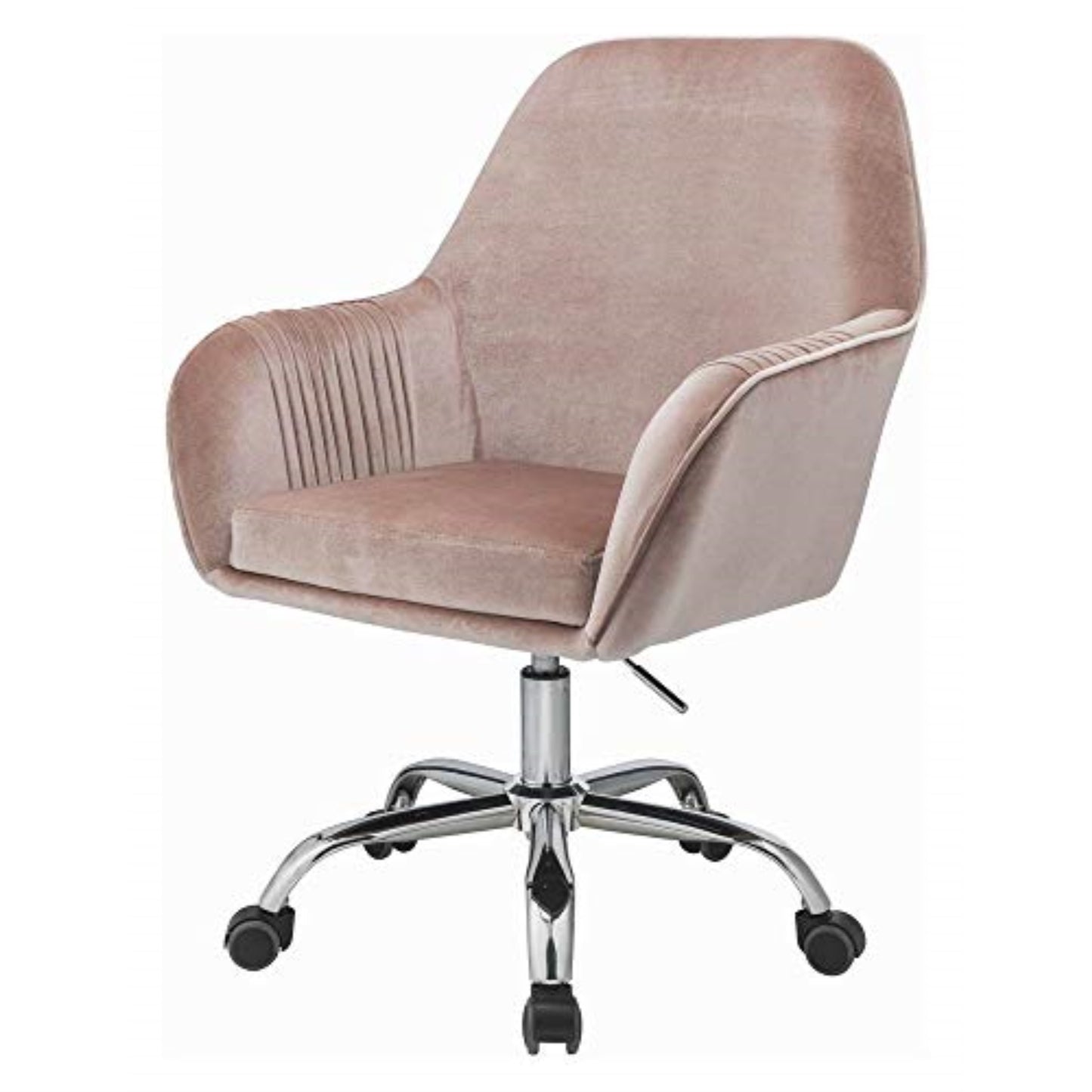 CasaFoyer Eimet Office Chair - Dusky Rose Velvet, Chrome Base, Adjustable Height, Caster Wheels - Stylish and Practical Home Decor