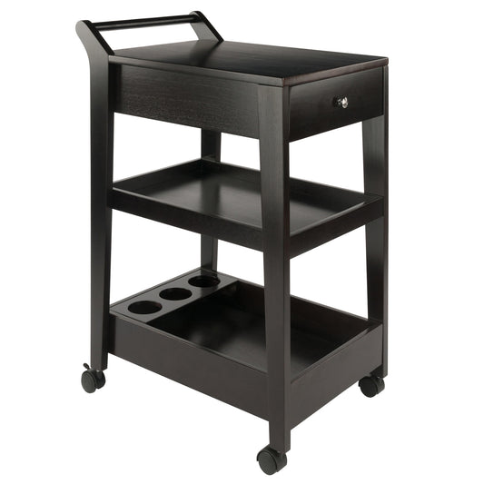 CasaFoyer Jeston Entertainment Cart - Stylish Bar Cart with Wine Holder, Adjustable Shelves, and Convenient Drawers - Portable and Easy to Assemble - Espresso Finish - 37.2"H x 18"W x 26.7"D