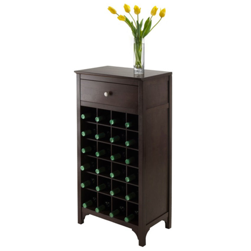 CasaFoyer Ancona Wine Modular Unit - Stylish & Compact with 24-Bottle Capacity & Drawer - Dark Espresso Finish - Assembly Required