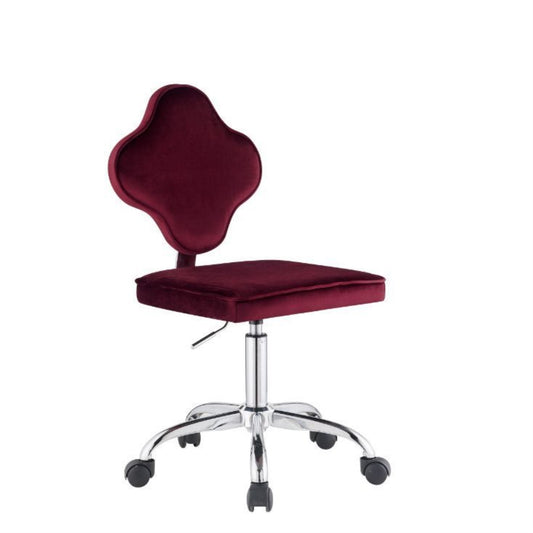 CasaFoyer "Stylish Clover Leaf Back Office Chair in Red Velvet - 360 Swivel, 5-Star Caster Base - Sophisticated & Comfortable"