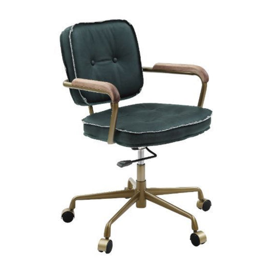 CasaFoyer Adjustable Height Swivel KD Chair with Upholstered Cushion - Emerald Green Leather, 360 Rotation, 3" Thick Seat Cushion