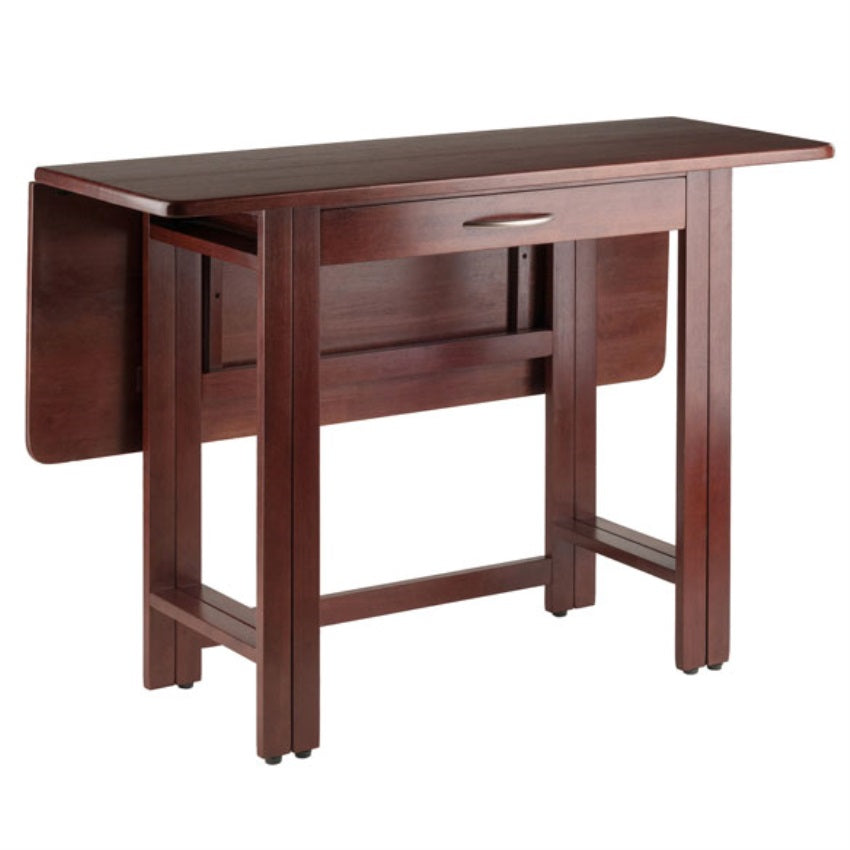 CasaFoyer Wood Taylor Drop Leaf Table - Versatile Console & Dining Table, Walnut Finish, Solid Wood, Folding Side Panels, Drawer for Storage, Compact Size for Small Spaces, Easy Assembly, 41.73" W x 30.51" D x 29.13" H