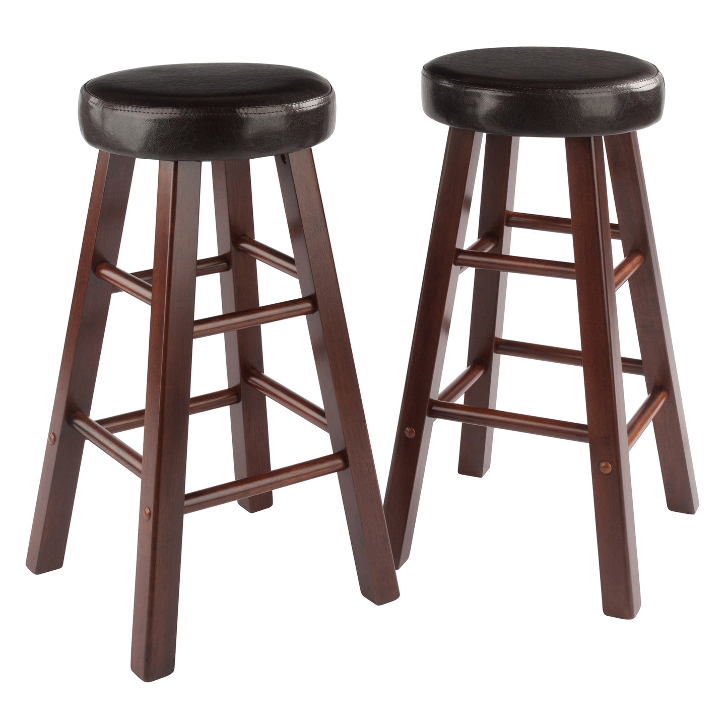 CasaFoyer Maria 2-PC Counter Stool Set | Plush Faux Leather Cushion | Solid Wood Frame | Walnut Finish | Versatile & Stylish | Assembly Hardware Included | 25.5" Seat Height | 220 lbs Capacity