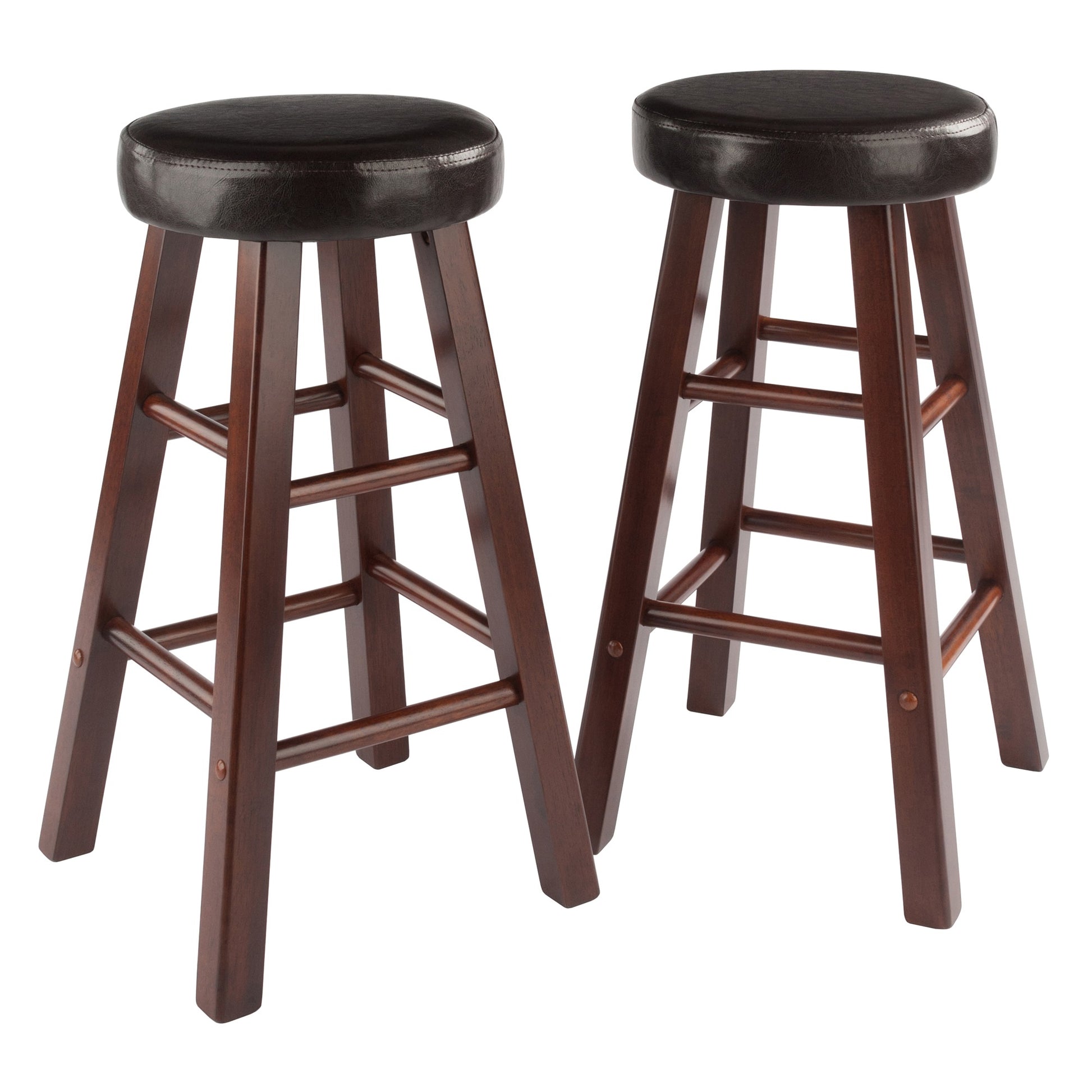 CasaFoyer Maria 2-PC Counter Stool Set | Plush Faux Leather Cushion | Solid Wood Frame | Walnut Finish | Versatile & Stylish | Assembly Hardware Included | 25.5" Seat Height | 220 lbs Capacity
