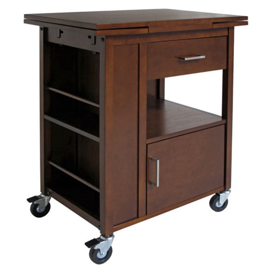 CasaFoyer Gregory Kitchen Cart - Versatile & Practical, Spacious Workspace, Storage Cabinet & Shelf, Side Racks, Utensil Drawer, Locking Wheels, Walnut Finish