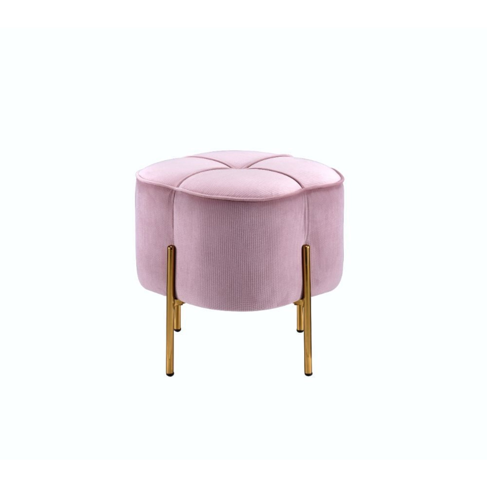 CasaFoyer Bergia Ottoman - Versatile Side Table, Footrest, or Spare Seat - Gold Metal Legs - Velvet Fabric with Ribbed Pattern - Modern and Eye-Catching Design