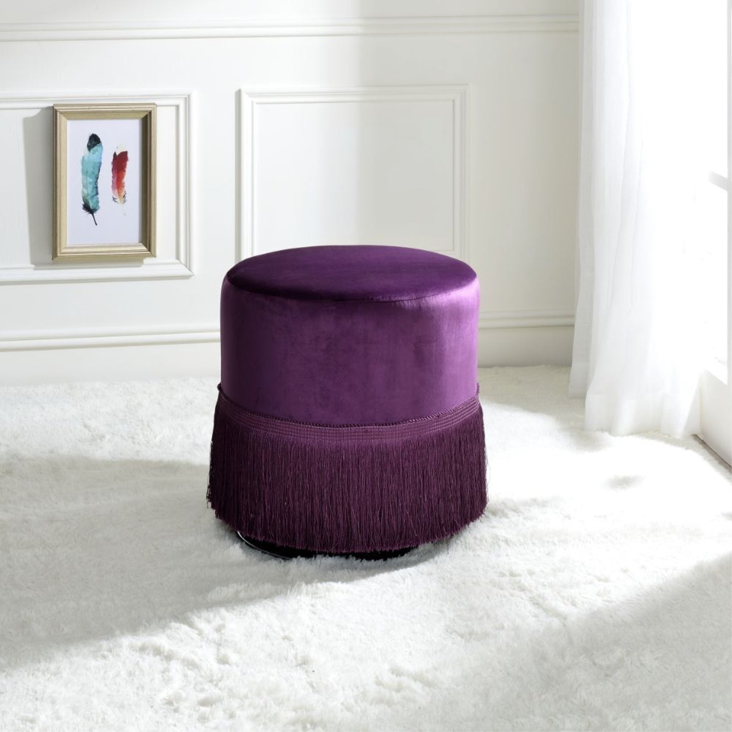 CasaFoyer Clivia Ottoman - Contemporary & Glamorous, Sleek Cylindrical Shape, Perfect for Small Spaces, Footstool, Extra Seating, Stylish Side Table, Functionality & Modern Touch, Midnight Blue Velvet