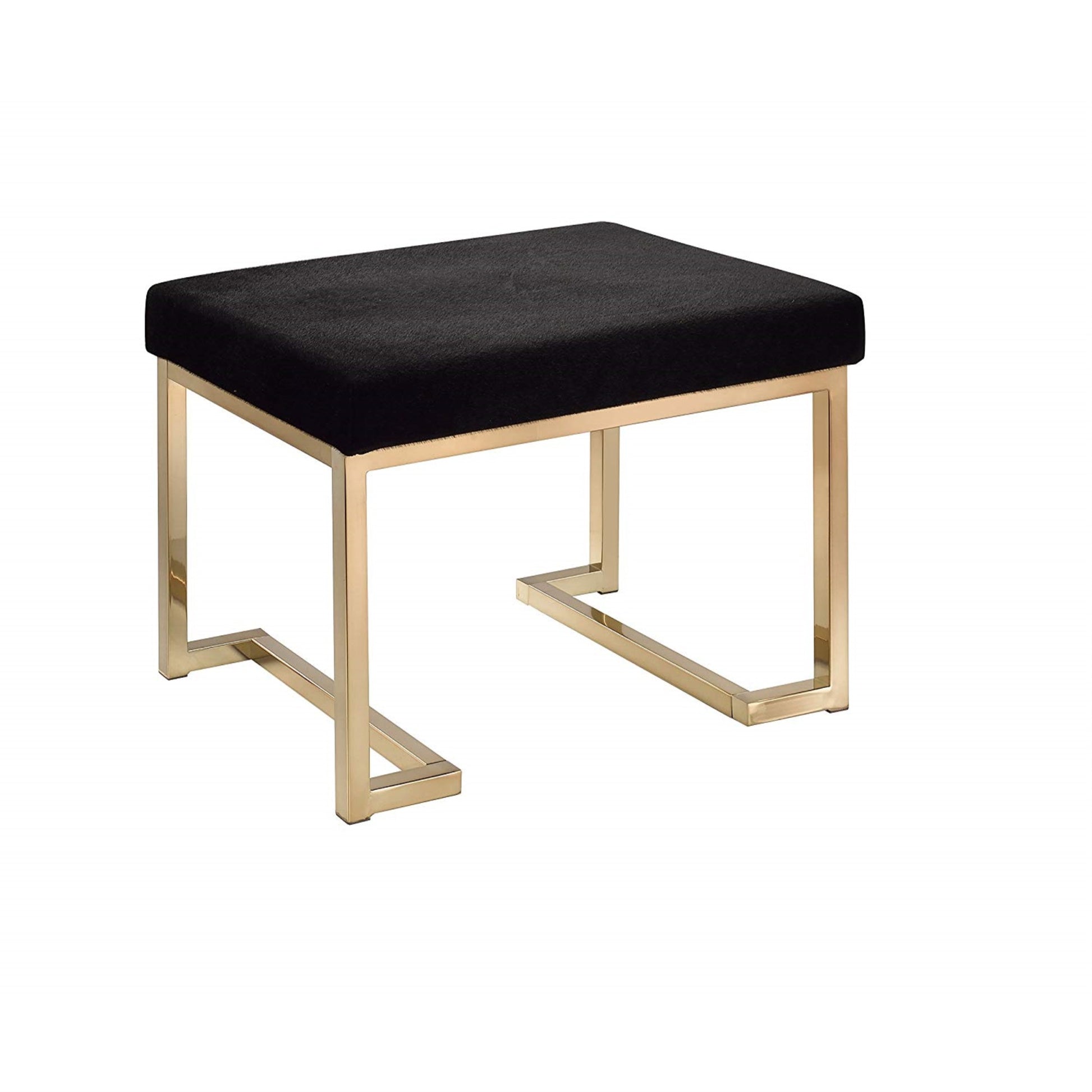 CasaFoyer Contemporary Boice Collection Ottoman with Black Padded Seat and Champagne Metal Base - Stylish and Functional Seating or Storage Solution