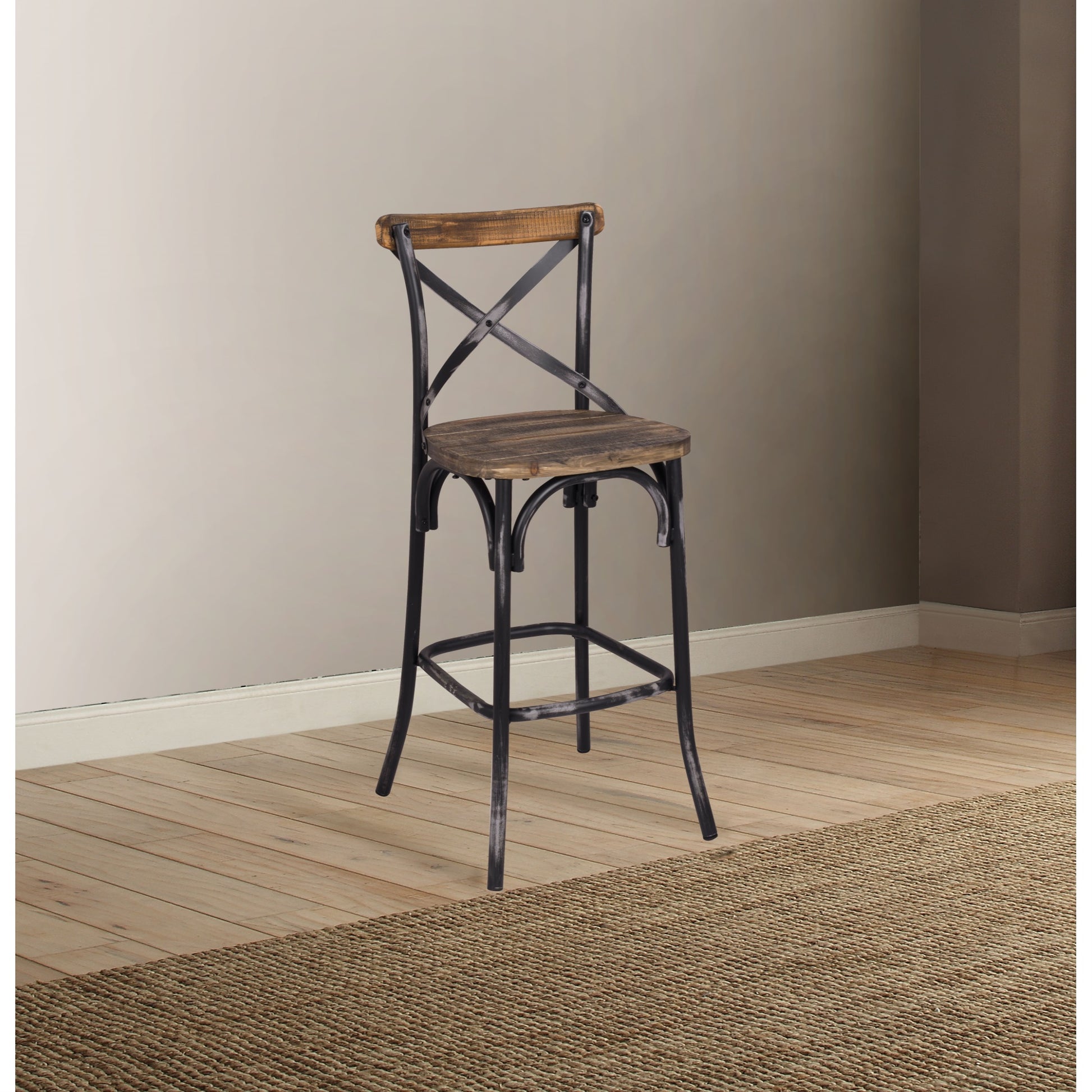 CasaFoyer Zaire Bar Chair - Antique Black & Antique Oak | High Backrest, Vintage/Industrial Style | Metal & Wood Construction | Easy Assembly | Perfect Addition to Any Space
