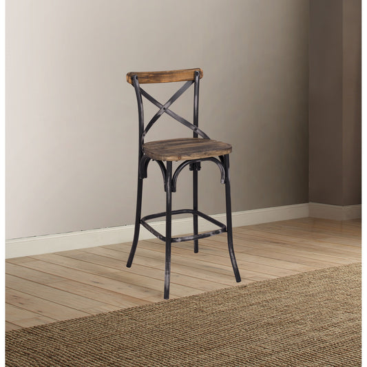 CasaFoyer Zaire Bar Chair - Antique Black & Antique Oak | High Backrest, Vintage/Industrial Style | Metal & Wood Construction | Easy Assembly | Perfect Addition to Any Space