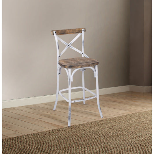 CasaFoyer Acme Furniture Zaire Vintage/Industrial Bar Chair in Antique White & Antique Oak - High Backrest, Metal & Wood Design, Splayed Legs, Footrests