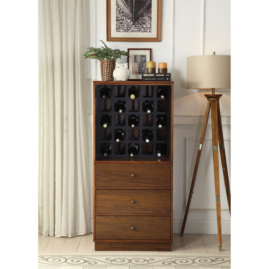 CasaFoyer Acme Furniture 97542 Wiesta Wine Cabinet - Walnut Finish | 25 Bottle Storage, 3 Drawers, Durable Wooden Construction | Wiesta Collection