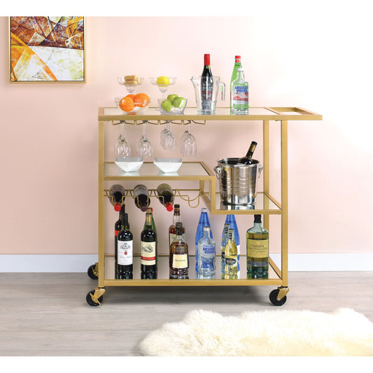 CasaFoyer Acme Furniture Adamsen Champagne & Mirror Serving Cart with Wine Rack & Caster Wheels