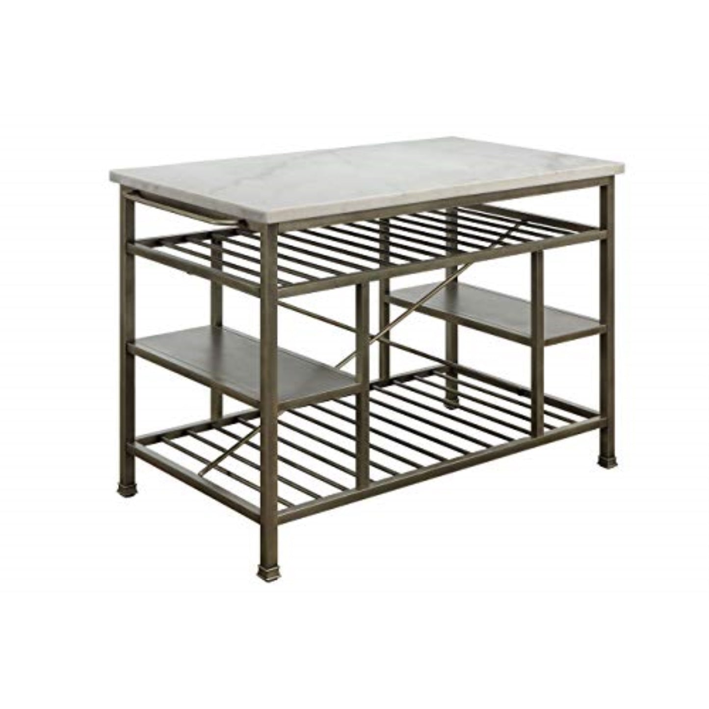 CasaFoyer Lanza Kitchen Cart - Sleek Design with White Marble Counter Top, Durable Metal Construction, Industrial Elements.