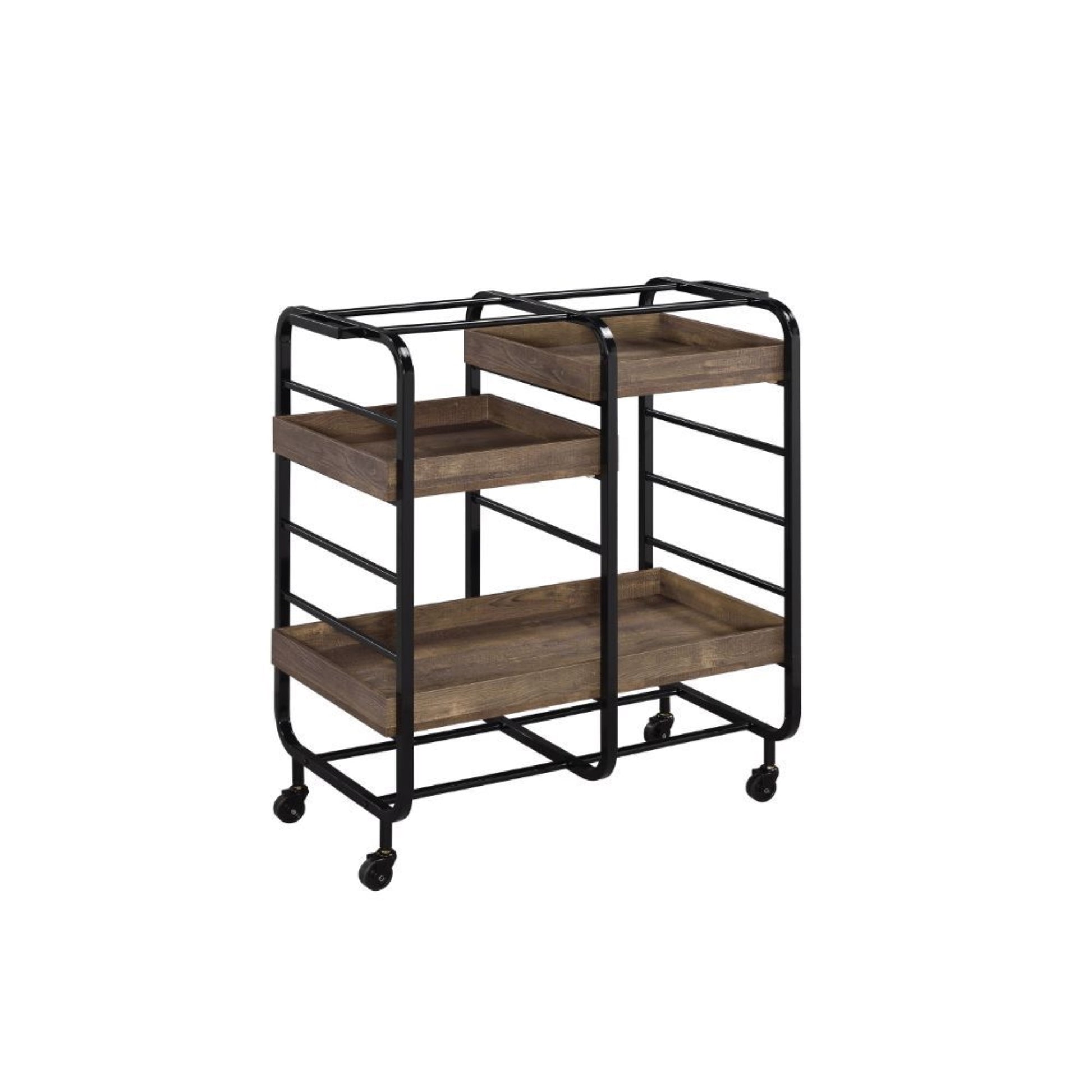 CasaFoyer Vorrik Serving Cart - Modern Industrial Style with Metal Frame and 3 Wooden Trays - Caster Wheels for Easy Mobility - Perfect Addition to Any Space