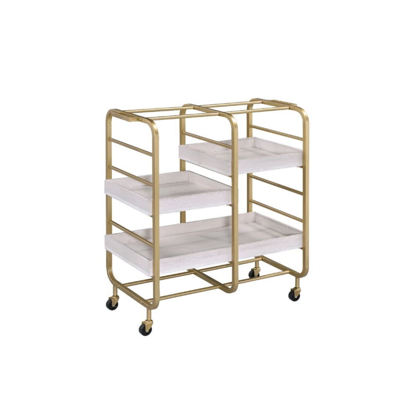 CasaFoyer Vorrik Serving Cart - Modern Industrial Style with Metal Frame, 3 Wooden Trays, Caster Wheels - Stylish and Portable for Drinks and Glassware - Perfect Addition to Any Space