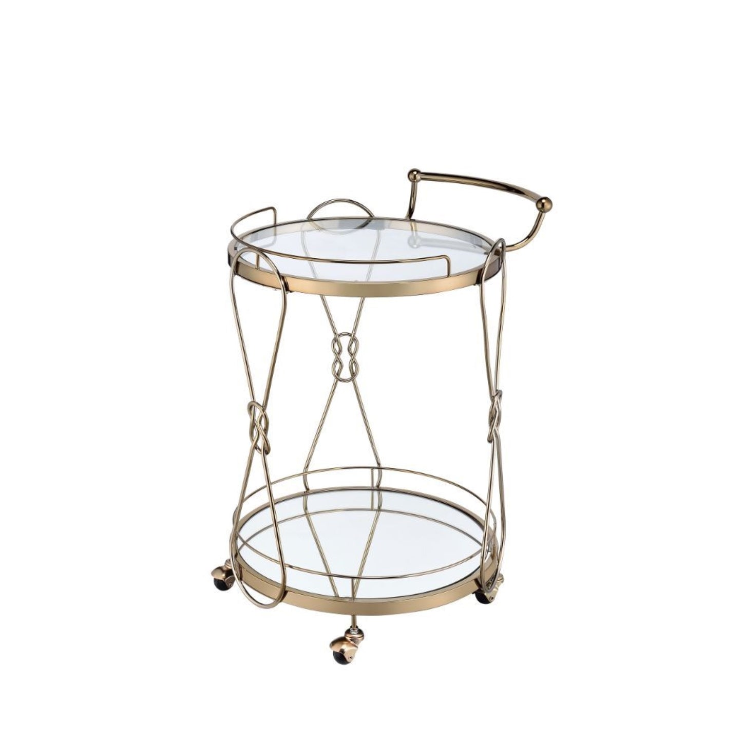 CasaFoyer Zekera Serving Cart - 2 Trays, 4 Caster Wheels, Mirrored Storage, Champagne Finish - Stylish & Functional Dining Area Addition