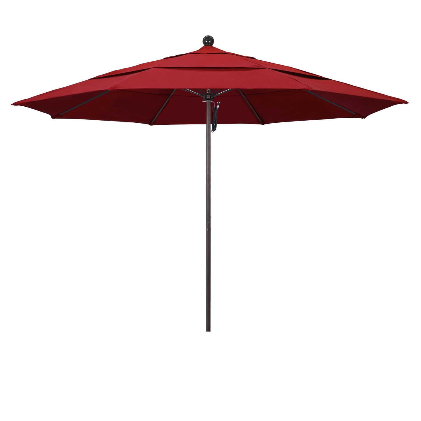 CasaFoyer 11' Commercial Grade Patio Umbrella with Sturdy Aluminum Frame, Fiberglass Ribs, and Pulley Lift System - Red Olefin Fabric. 3-Year Warranty.