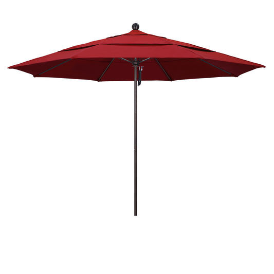 CasaFoyer 11' Commercial Grade Patio Umbrella with Sturdy Aluminum Frame, Fiberglass Ribs, and Pulley Lift System - Red Olefin Fabric. 3-Year Warranty.