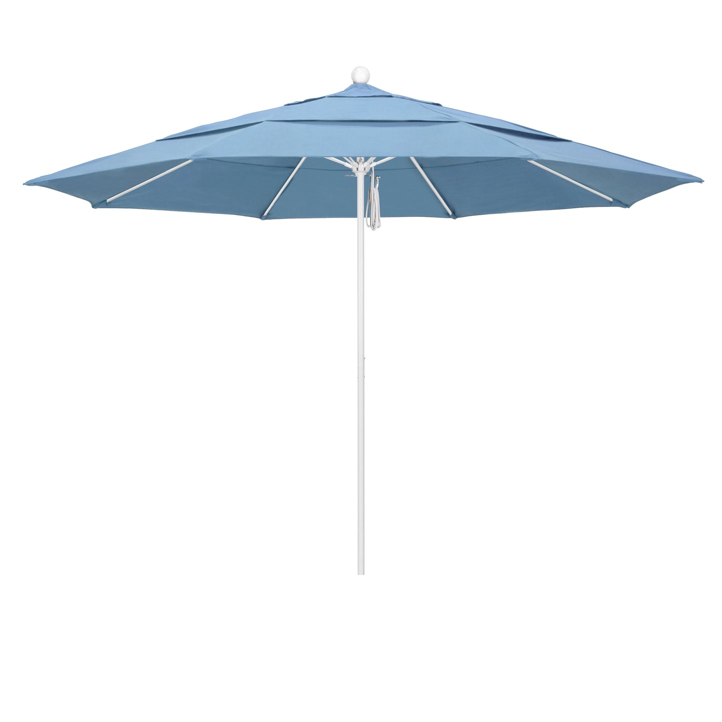 CasaFoyer 11' Commercial Grade Patio Umbrella with Sturdy Aluminum Frame, Fiberglass Ribs, and Extended 3-Year Warranty - Easy Pulley Lift System - Matted White Pole - Sunbrella 1A Air Blue Fabric