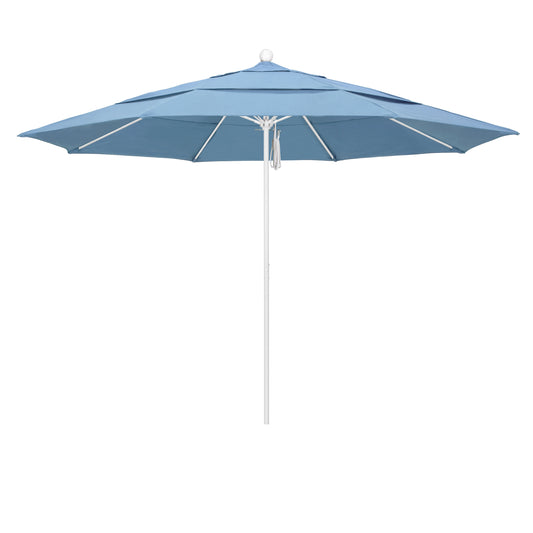 CasaFoyer 11' Commercial Grade Patio Umbrella with Sturdy Aluminum Frame, Fiberglass Ribs, and Extended 3-Year Warranty - Easy Pulley Lift System - Matted White Pole - Sunbrella 1A Air Blue Fabric