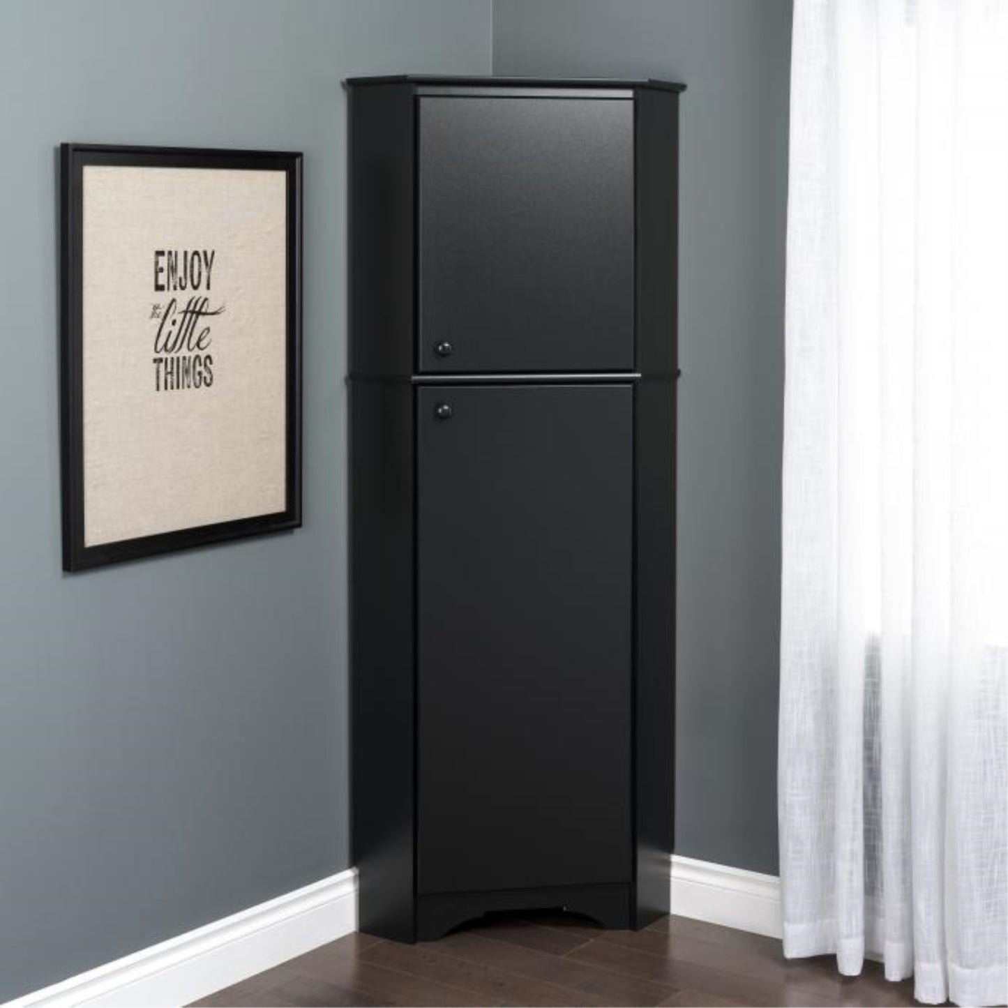 CasaFoyer BSCC-0605-1 Elite Tall 2-Door Corner Storage Cabinet - Black, 72" Height, 3 Adjustable Shelves, Sleek & Durable Design