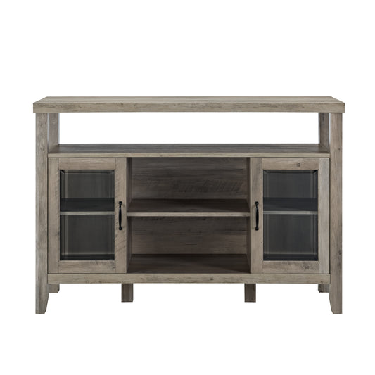 CasaFoyer "Modern Farmhouse High Boy Buffet Console - Spacious Shelf, Glass Doors, Ample Storage - Grey Wash"