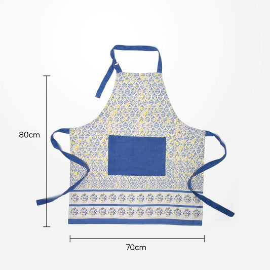 Kitchen Apron | Casafoyer Trendy Prints Kitchen Apron - Elena Blue: 100% Cotton, Soft Herringbone Weave, Generously Sized Front Pocket - 70x80cm | casafoyer.myshopify.com