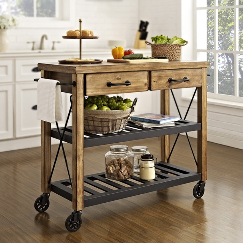 CasaFoyer CasaFoyer's Roots Rack - Rustic French Wine Country Kitchen Cart with Reclaimed Wood Appearance, Industrial Design, and Ample Storage Space