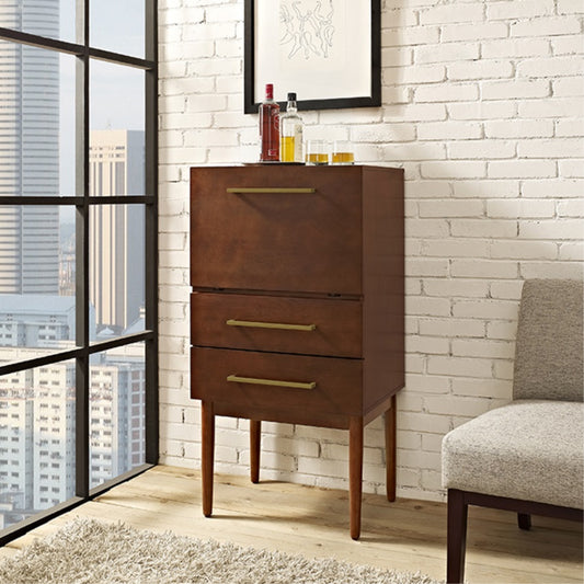CasaFoyer Everett Spirits Cabinet - Mid-Century Modern Design with Fold-Down Front Door and Extra Storage Drawers - Mahogany Finish