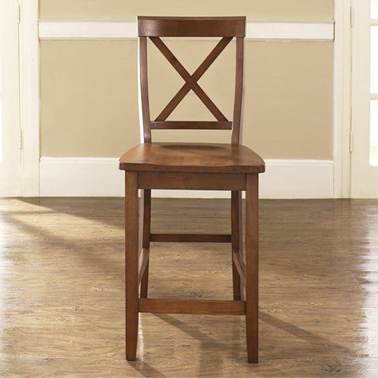 CasaFoyer Elegant X-Back Bar Stool: Durable Hardwood, Comfortable Contoured Seats, Classic Cherry Finish. Perfect for Home. (Set of 2)