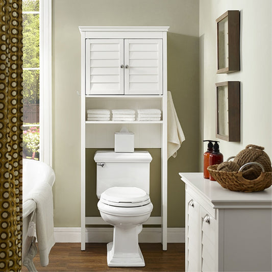 CasaFoyer Lydia Space Saver Cabinet - Clever Bathroom Storage Solution with Open Shelf, Louvered Cabinet, and Towel Hooks - White