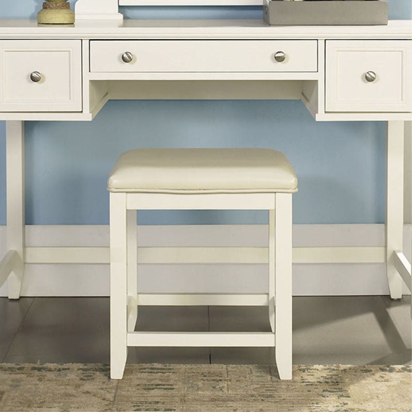 CasaFoyer Vista Vanity Stool - Solid Hardwood & Leatherette - Comfortable Seating for Vanities, Desks - Classic Shape, Suitable for Any Decor