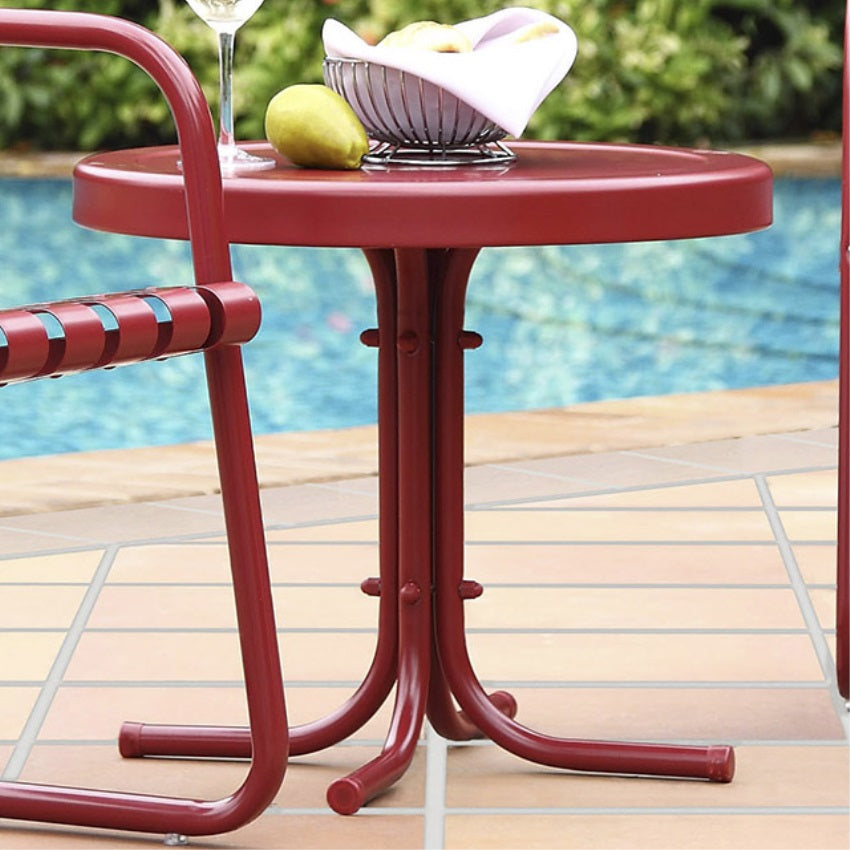 CasaFoyer Charming Metal Outdoor Furniture Set: Durable Steel Chairs, Loungers & Side Table in Coral Red. Perfect for Ultimate Relaxation & Outdoor Leisure.