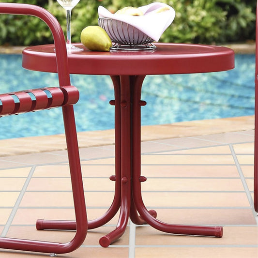 CasaFoyer Charming Metal Outdoor Furniture Set: Durable Steel Chairs, Loungers & Side Table in Coral Red. Perfect for Ultimate Relaxation & Outdoor Leisure.