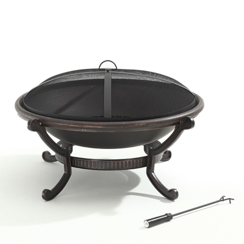 CasaFoyer 35" Fire Pit - Cozy Ambiance, Cast Iron Copper Finish, Spark Guard Screen, Steel Fire Poker - Perfect for Outdoor Spaces