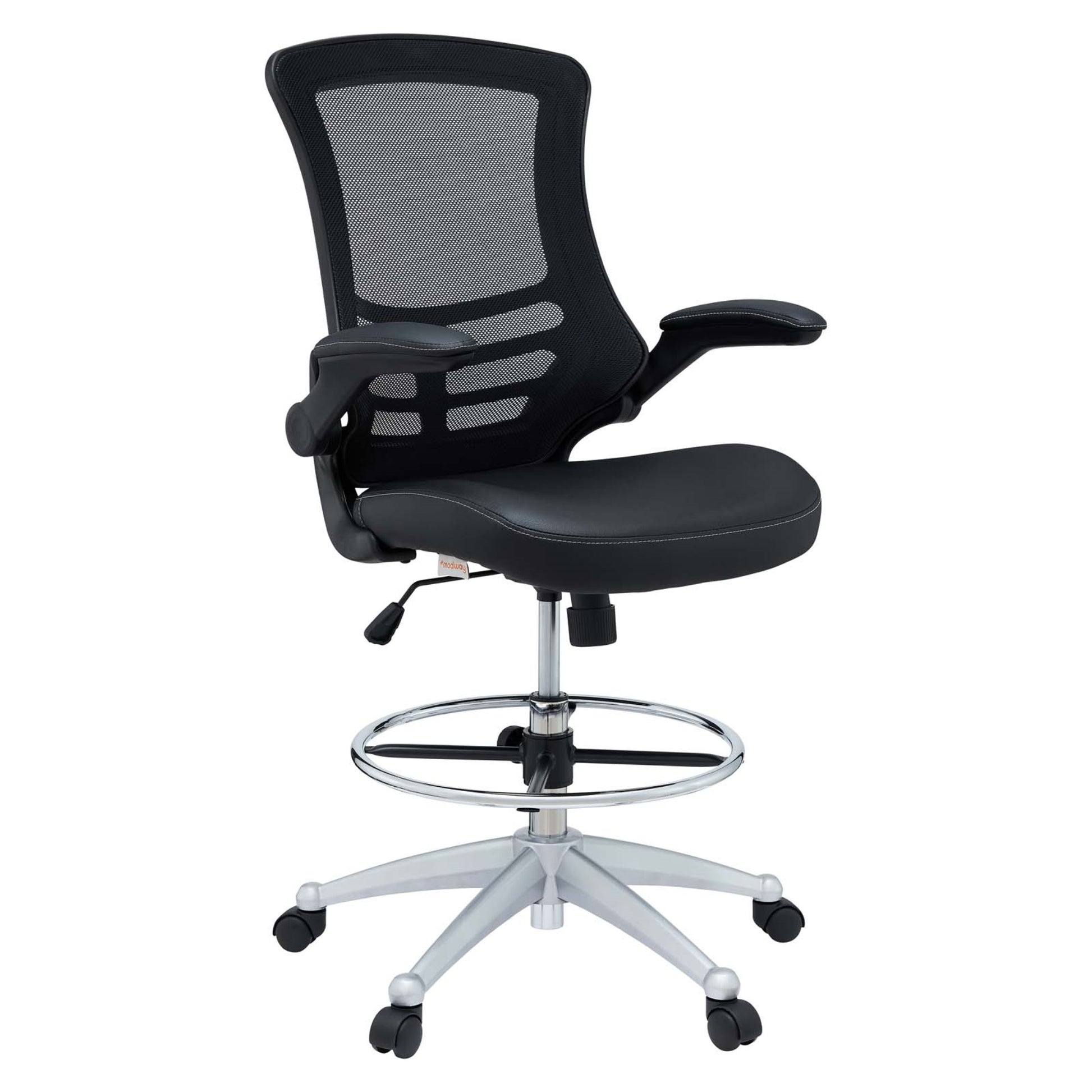 CasaFoyer Attainment Drafting Stool - Comfortable Mesh Back, Padded Seat, Flip-Up Arms, Foot Ring, Tilt Control - Ideal for School, Work, and Home