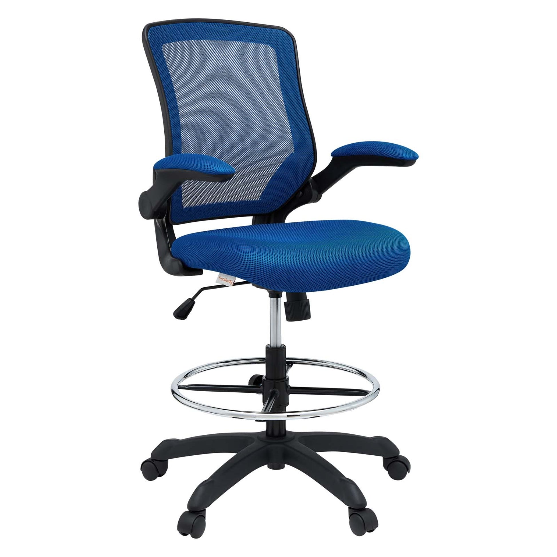 CasaFoyer Veer Drafting Stool - Breathable Mesh Back, Adjustable Arms & Height, Glide on Carpet, Ideal for Progressive Minds. Blue.