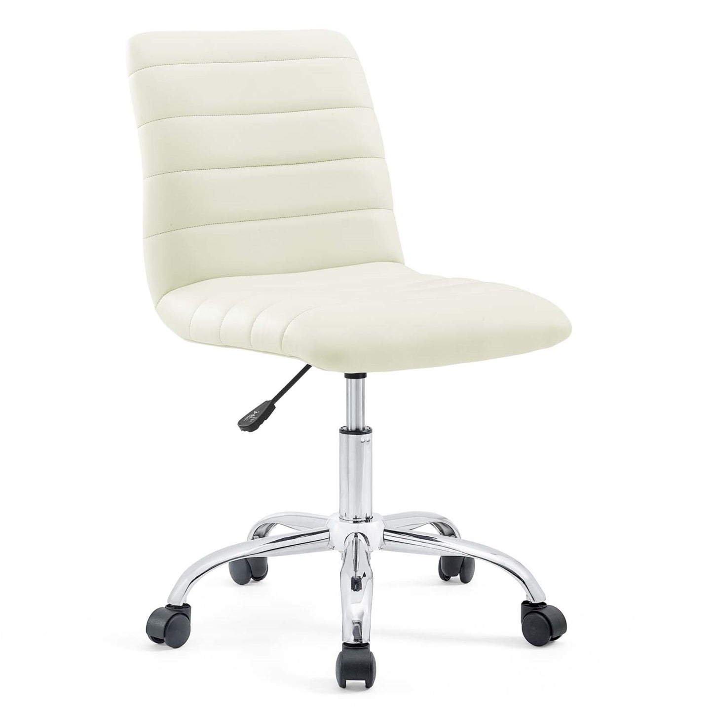 CasaFoyer Ripple Armless Office Chair - Chrome Steel Frame, Adjustable Height, 360 Swivel, Elegant Vinyl Upholstery - White