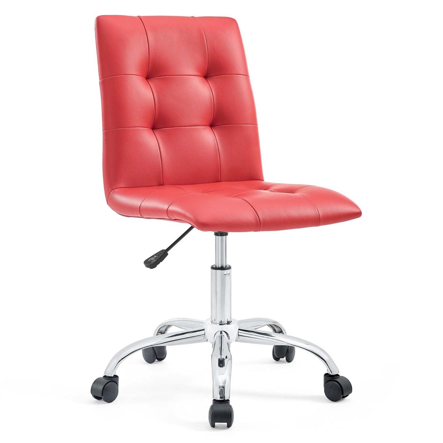 CasaFoyer Prim Armless Office Chair - Modern & Luxurious Design | Adjustable Height, 360 Swivel | Faux Leather Upholstery | Chrome Steel Base | Red
