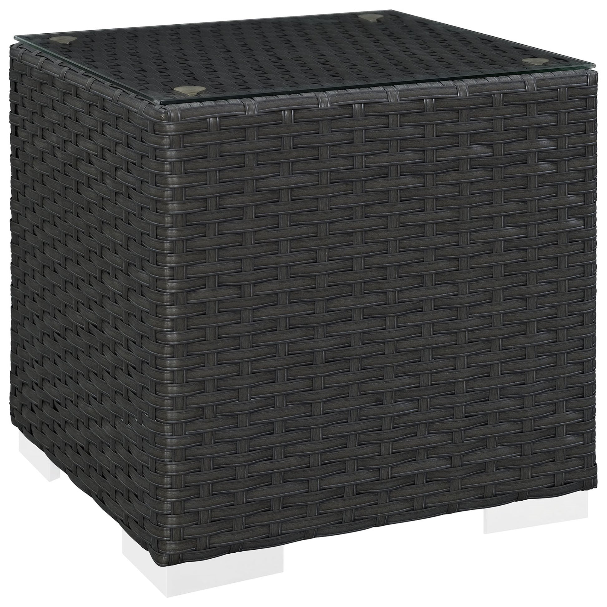 CasaFoyer Sojourn Outdoor Patio Side End Table - Synthetic Rattan Weave, UV Protection, Powder-Coated Aluminum Frame - Perfect for Patio, Backyard, Pool - Includes 1 Table