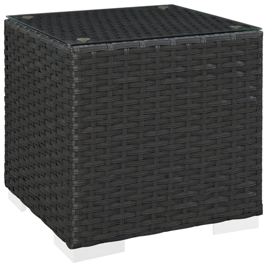 CasaFoyer Sojourn Outdoor Patio Side End Table - Synthetic Rattan Weave, UV Protection, Powder-Coated Aluminum Frame - Perfect for Patio, Backyard, Pool - Includes 1 Table