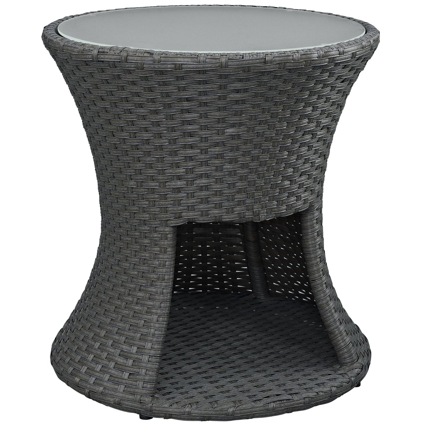 CasaFoyer Sojourn Outdoor Patio Furniture Collection - Round Patio Side Table with Synthetic Rattan Weave, UV Protection, and Aluminum Frame