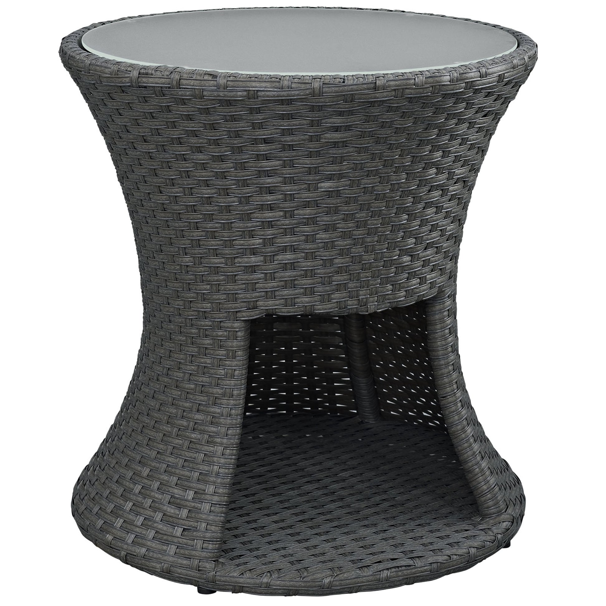 CasaFoyer Sojourn Outdoor Patio Furniture Collection - Round Patio Side Table with Synthetic Rattan Weave, UV Protection, and Aluminum Frame