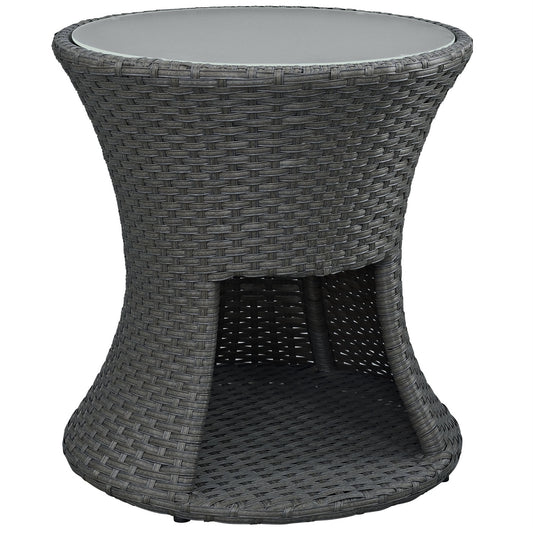 CasaFoyer Sojourn Outdoor Patio Furniture Collection - Round Patio Side Table with Synthetic Rattan Weave, UV Protection, and Aluminum Frame